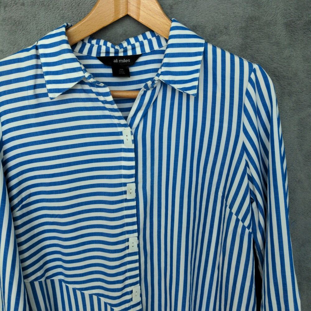 Ali Miles Tunic Top Sz PM Button Up Lyocell 3/4 Sleeve Coastal Resort Boho